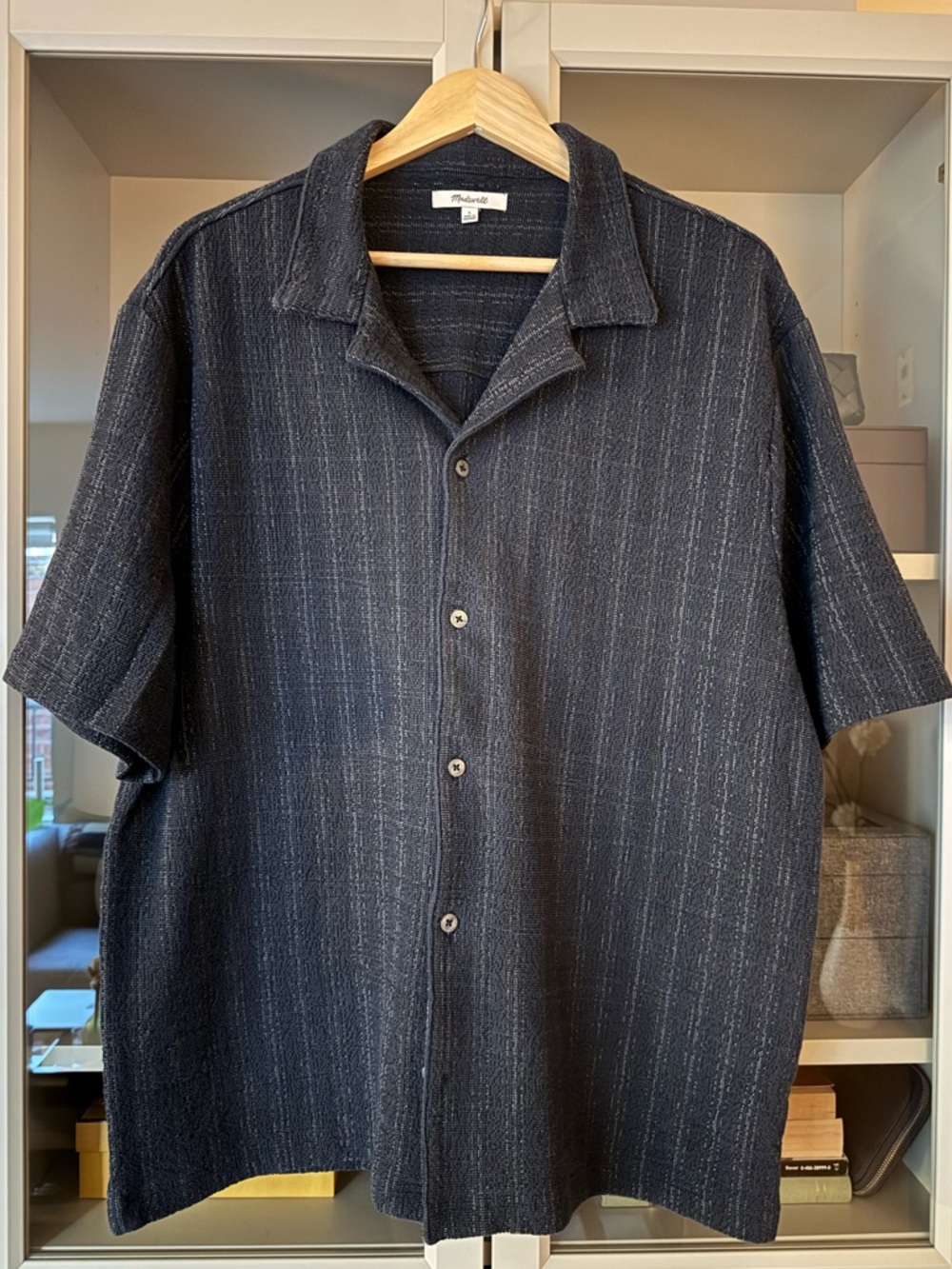 Madewell Camp Shirt in Slate Blue Patterned Terry, Size L